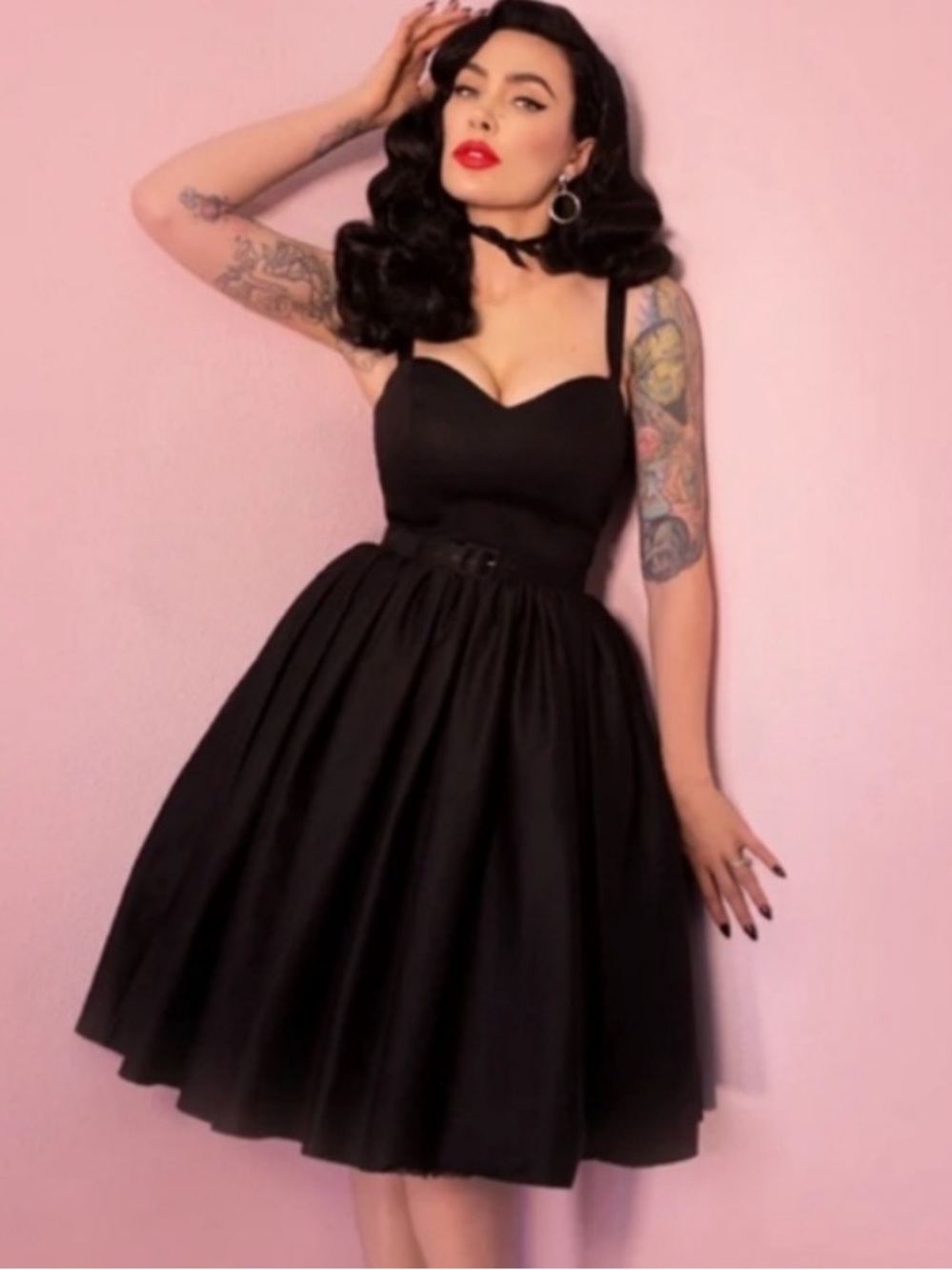 Vixen by micheline Pitt sweetheart swing dress - black
